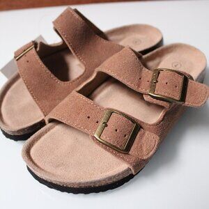 TF Star Womens Sandals Tan Outdoor Beach Size 7 Faux Suede Buckle Slip-On NWT